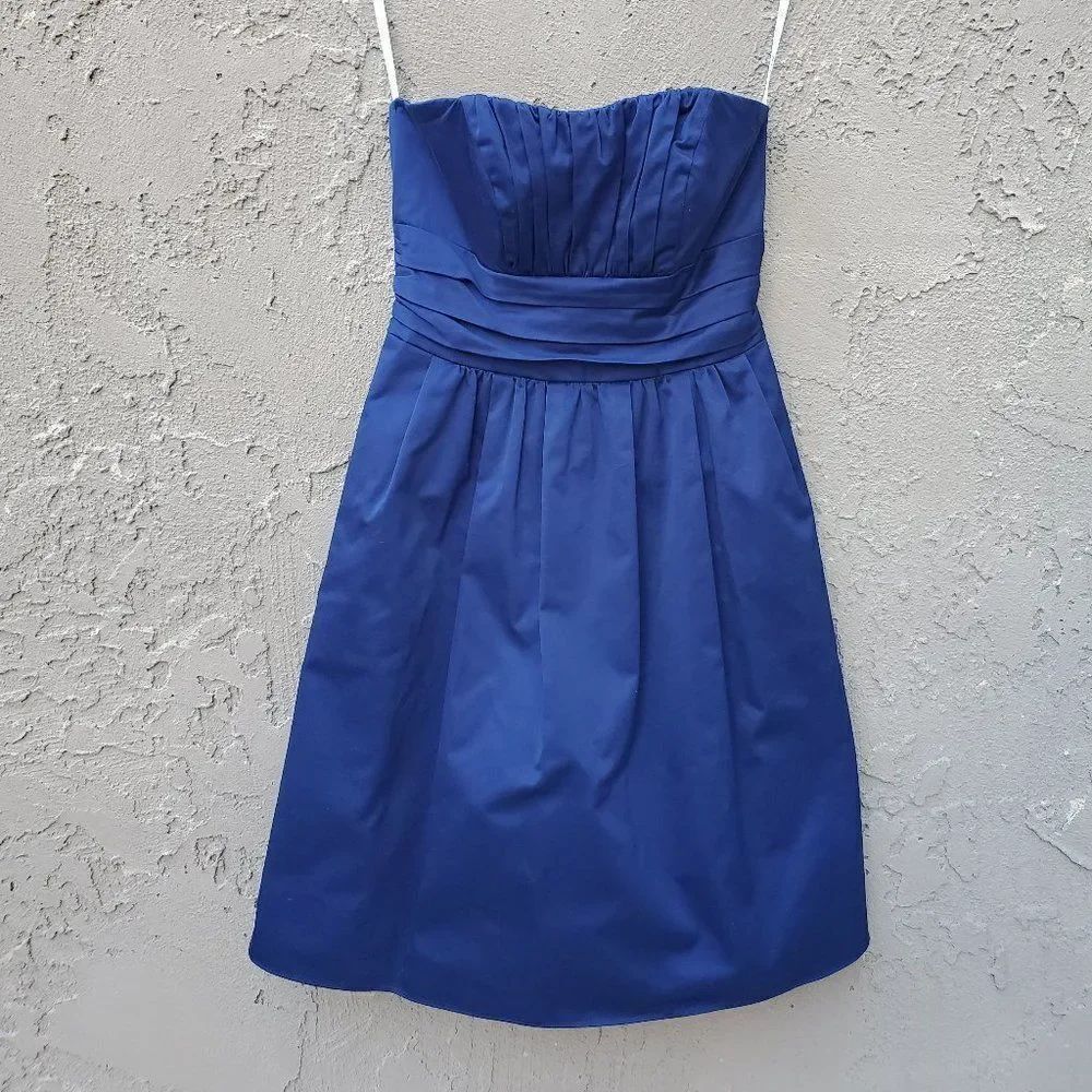 Navy blue strapless bridesmaid dress mini